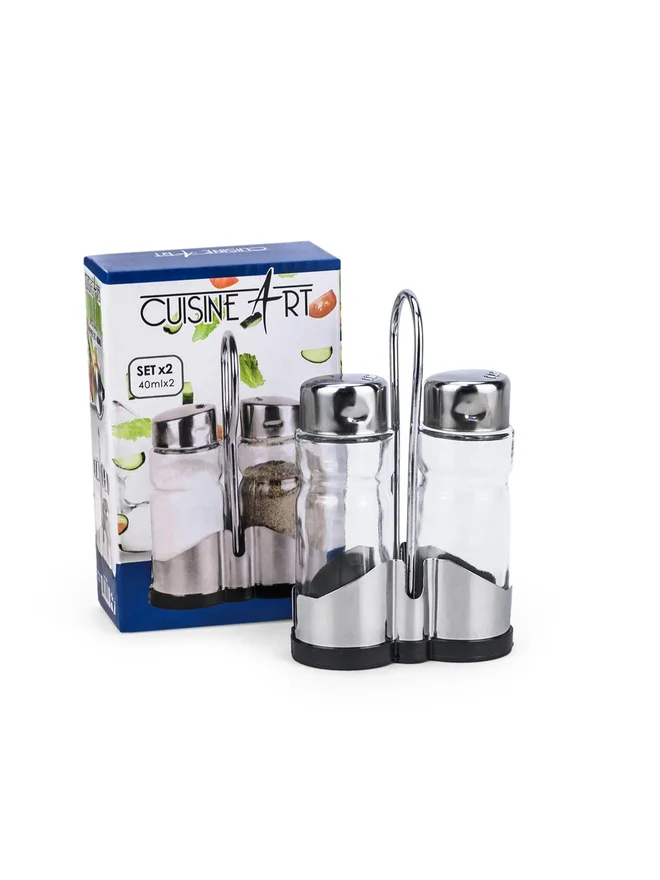 كويزين أرت Cuisine Art 2-Piece Soda Lime Glass Salt Pepper Set, 40ml